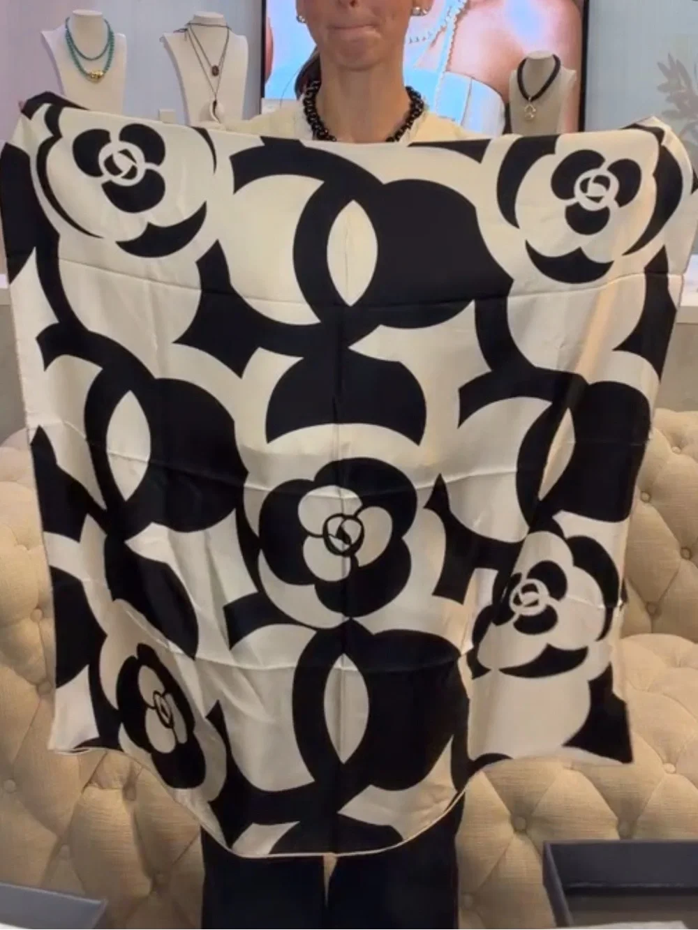 Carolina Lemke Nocturne Bloom Silk Scarf With Hand Rolled Edge